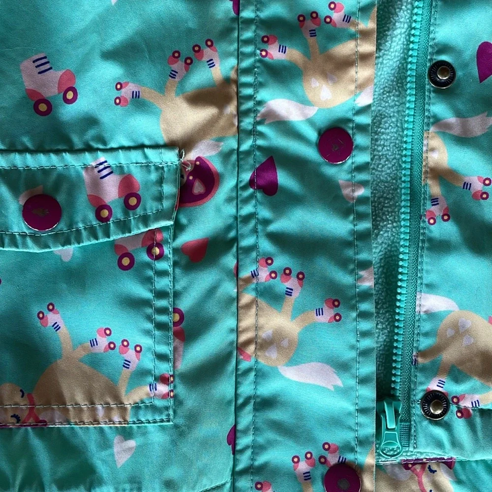 3T rain coat cartwheels horses teal - Picture 2 of 5